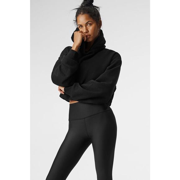 Alo Yoga Bae Black Oversized Cropped Pullover Hoodie Size Small - Picture 3 of 8